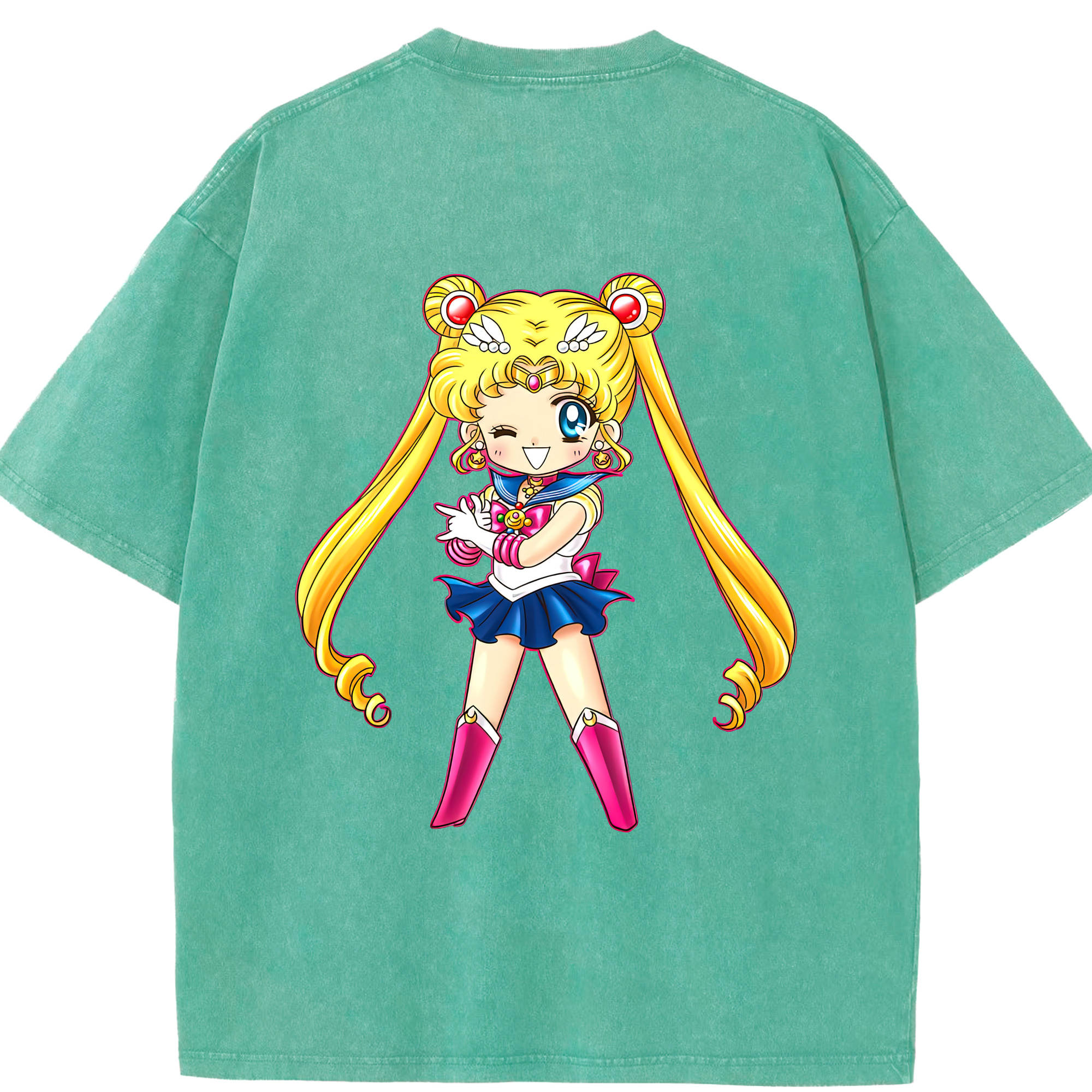 （画像用） 美少女戦士セーラームーン 月野 うさぎ つきの うさぎ Sailor Moon Tsukino Usagi 綿100% ヴィンテージ風 半袖Tシャツ（背面プリント）